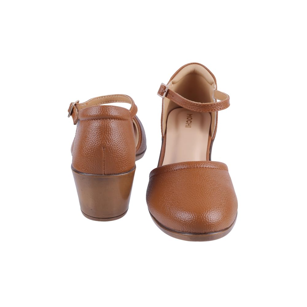 Mochi Women Tan Block Heel D'orsay Sandal UK/5 EU/38 (31-50)