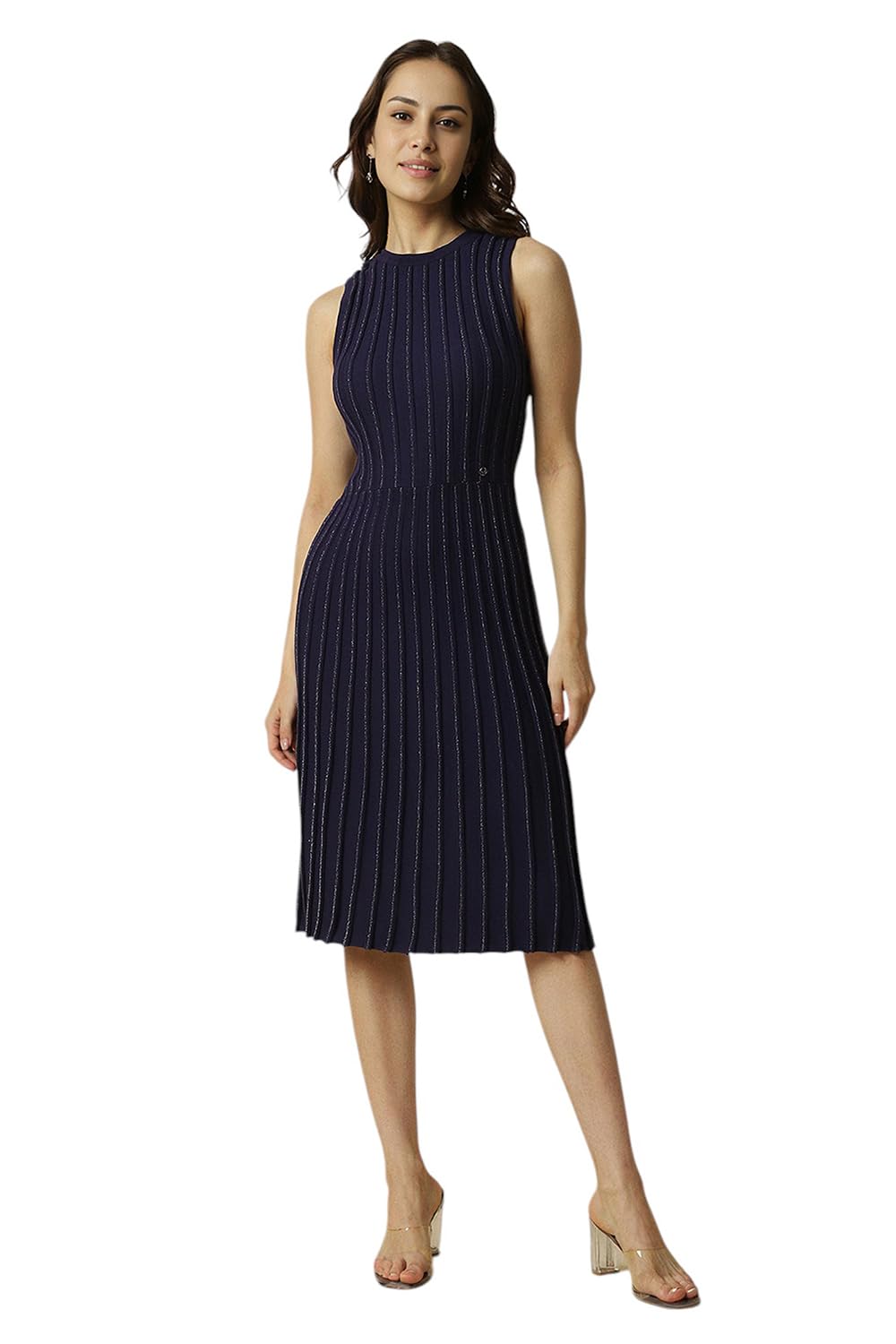 Allen Solly Women's Viscose Modern Knee-Length Dress (AHFDERGFD26172_Navy