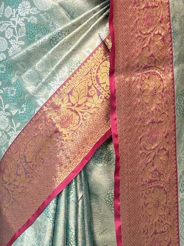 MIMOSA Women’s Rama Art Silk Saree Woven with Zari Tissue | Kanjivaram Style Saree | Rich Pallu & Tassels | 6.2 Mtrs