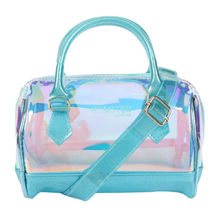 Hamster London Holo Duffle Sling Bags & Handbag for Women Sling Bags | Holographic Purses and Flash Reflective Shoulder Bag for Girl's and Women (Aqua, Size:18cm x10cm x16cm)