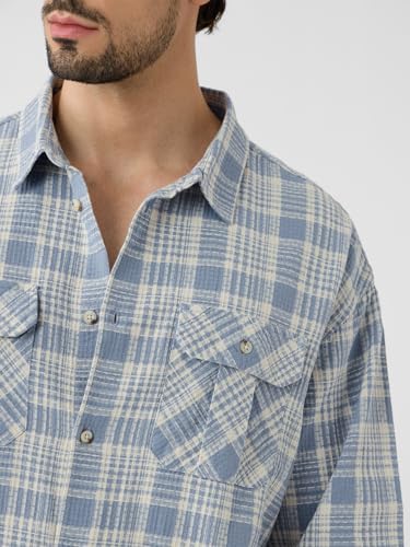 The Souled Store Plaid Shirt: Skyfall Men and Boys Long Sleeves Collared Neck Button Front Cotton Utility Shirts