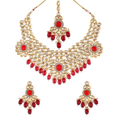 VOYLLA Kundan Elegance Opulent Teardrop Maang Tika Set For Women|Womens Jewellery Set|Gift For Women|Womens Gift|Gift For Her|