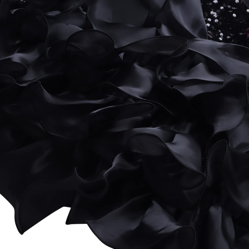 Hopscotch Girls Polyester and Viscose Puff Sleeve Sequin Embellished Party Dress in Black Color For Ages 4-5 Years (SRS-4068982)