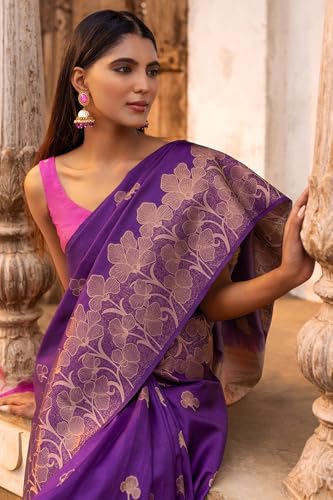 Soch Womens Purple Tussar Zari Woven Saree With Zari Woven