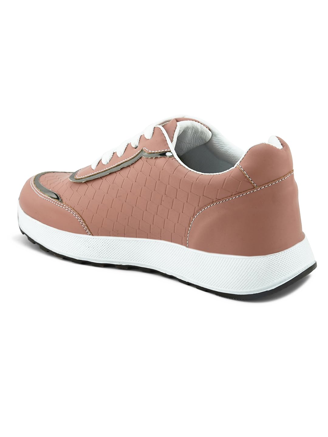XE Looks Women's Peach Lace-Up Sneakers | Textured Design with Cushioned Sole | Trendy and Comfortable Sneaker Shoes For Girls & Women