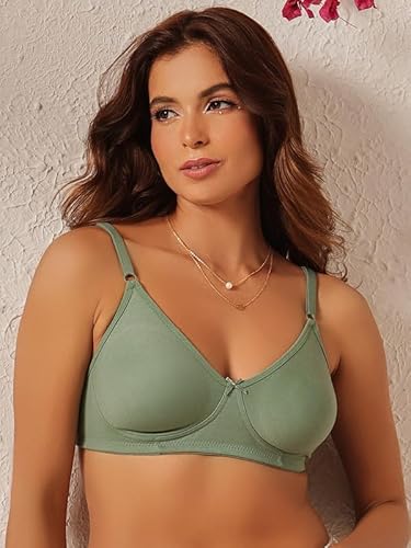 Clovia Women's Cotton Non-Padded Non-Wired Full Coverage T-Shirt Bra (BR0636A11_Pista Green_32B)