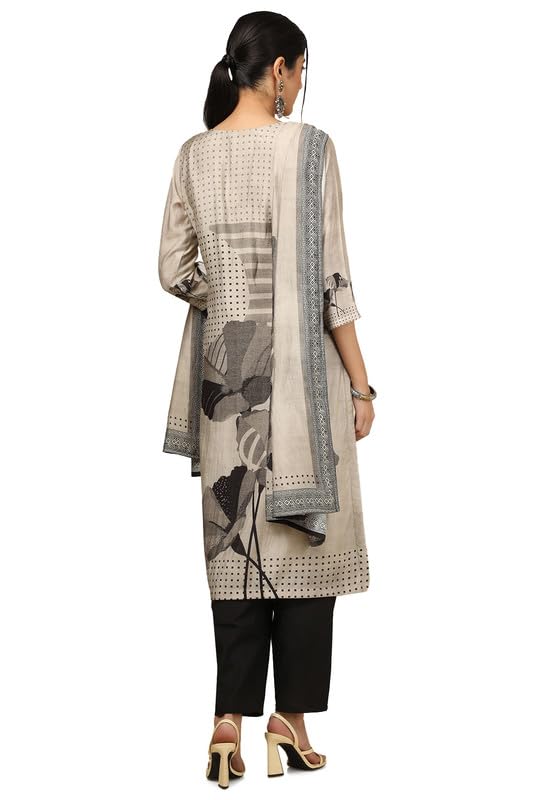 Soch Womens Beige Muslin Floral Print Suit Set with Cutdana