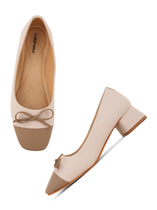 Drop BoldCream Colourblocked Square Toe Block Heel Sandals For Women & Girls