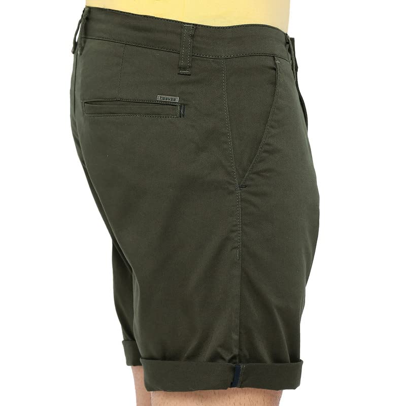 BEEVEE Mens Olive Fixed Waist Shorts.(Olive_42)