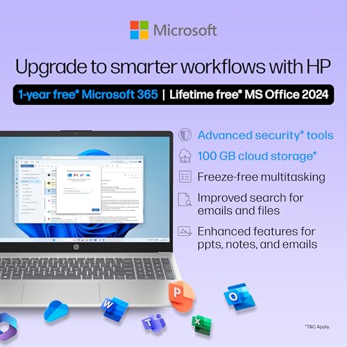 HP 15, 13th Gen Intel Core i3-1315U (12GB DDR4, 512GB SSD) FHD, Anti-Glare, Micro-Edge, 15.6''/39.6cm, Win11, M365 Basic(1yr)* Office24, Silver, 1.59kg, fd0573TU, FHD Camera w/Shutter Laptop