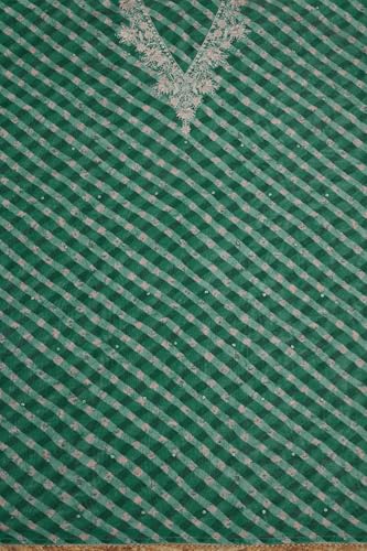 Soch Womens Teal Tissue Shimmer Checkered Unstitch Dress Material With Zari