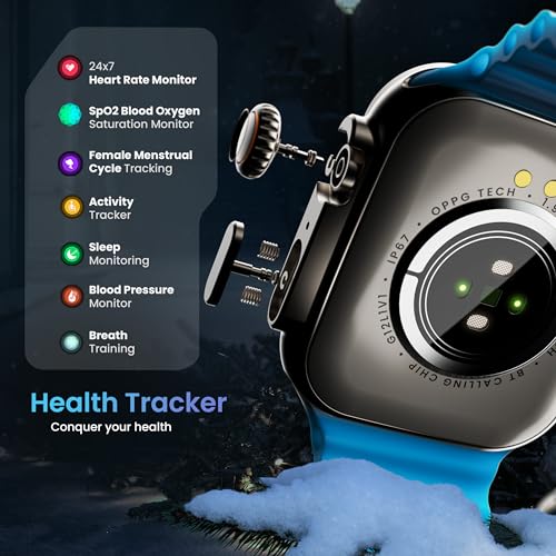 GOBOULT Newly Launched Crown Smart Watch 1.95'' Screen, BT Calling, Working Crown, Zinc Alloy Frame, 900 Nits Brightness, AI Voice Assistant, SpO2 Monitoring, 120+ Sports Mode (Denim Blue)