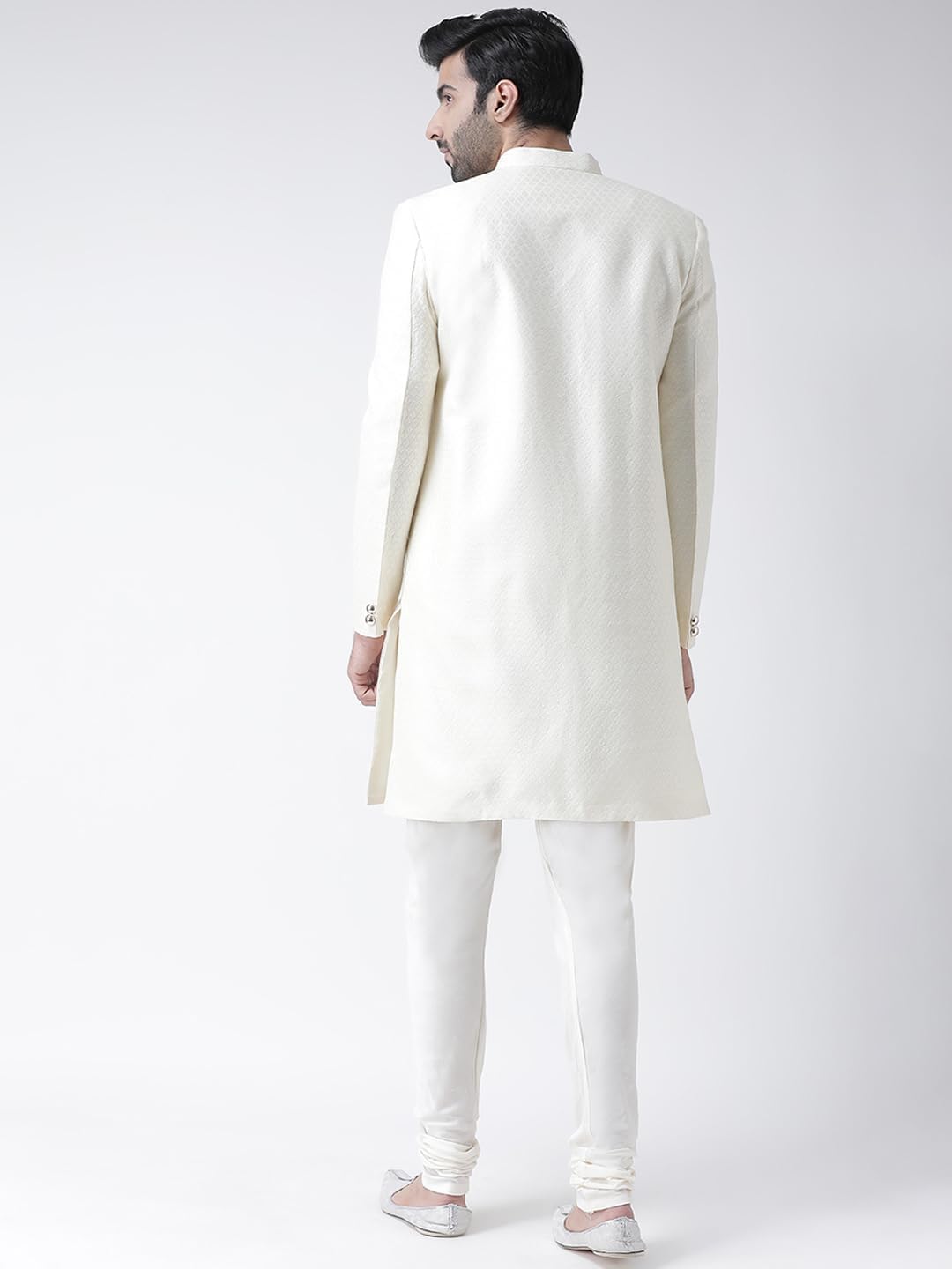 KISAH Sherwani for Men Wedding – Jacquard Indo Western Sherwani with Churidar | Designer Ethnic Outfit for Groom & Festivals, Off White, 40