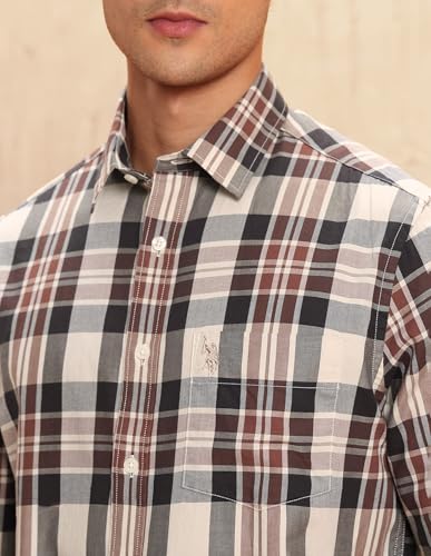 U.S.Polo ASSN. Men's Checkered Tailored Fit Shirt (USSHT3067_Beige