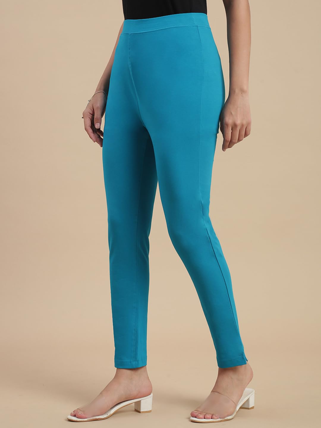 De Moza Women Comfort Fit Kurti Pant - Teal | 95% Cotton 5% Elastane | Mid Rise | 1 Pocket | Casual & Office Wear