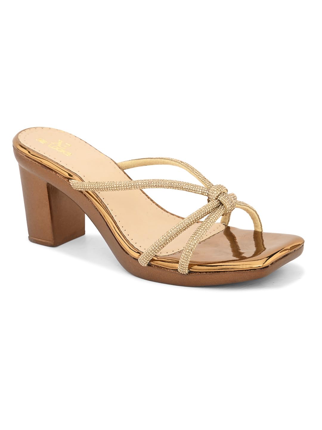 XE Looks Women's Copper Block Heels | Elegant Knotted Braided Straps | Stylish & Comfortable Heels | Fashionable Block Heels For Girls & Women