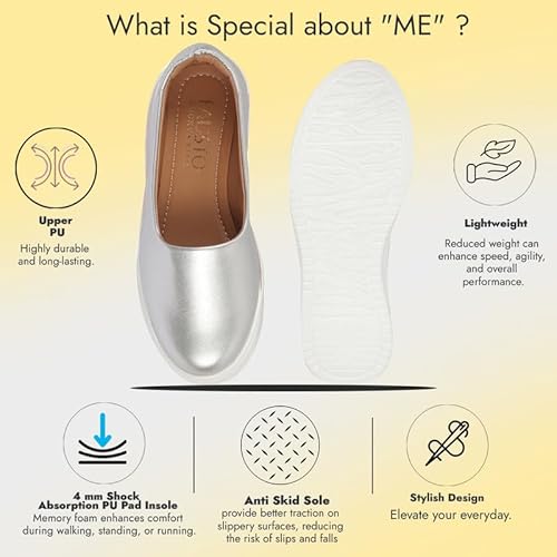 FAUSTO FST FJDWC-7033 SILVER-41 Women Silver Height Enhancer Lightweight Glitter Slip On Shoes|Memory Cushion Insole|Party Slip On All Season Casual Shoe (8 UK)