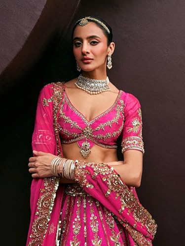 TRENDMALLS Women's Art Silk Sequin Embroidery Work Lehenga Choli Dupatta Set (L298-Pink) SemiStitch