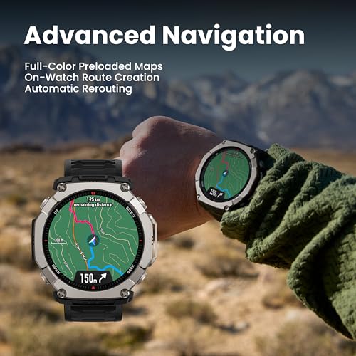 Amazfit T-Rex Ultra 2 Dual-Band GPS Outdoor Smartwatch, 51mm Ti Body, 1.5" Sapphire AMOLED Display, Flashlight, 30 Days of Battery, Offline Maps, 10 ATM, 180+ Sports Mode for Android & iPhone, Black