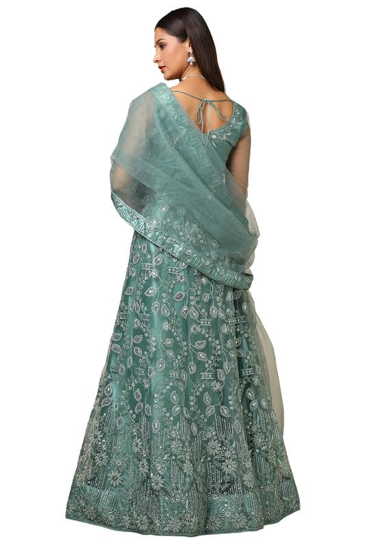 Soch Womens Sap Green Net Embellished Unstitch Ghagra Choli With Stones And Sequins