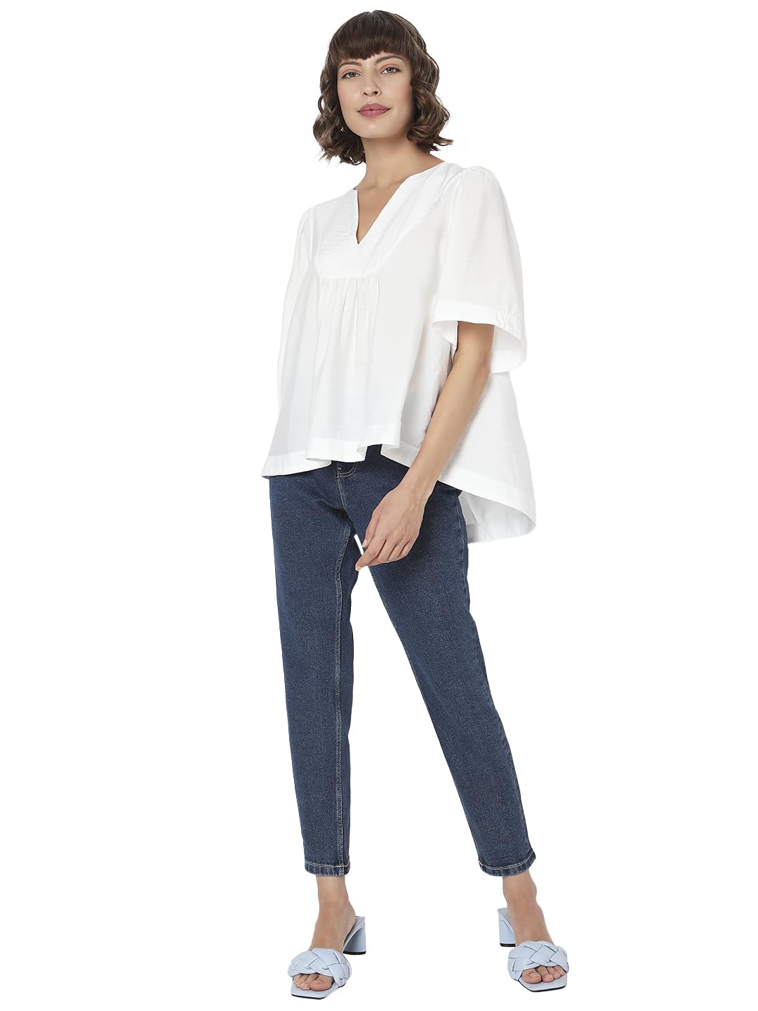 VERO MODA Women Solid White Viscose Relaxed Fit Top