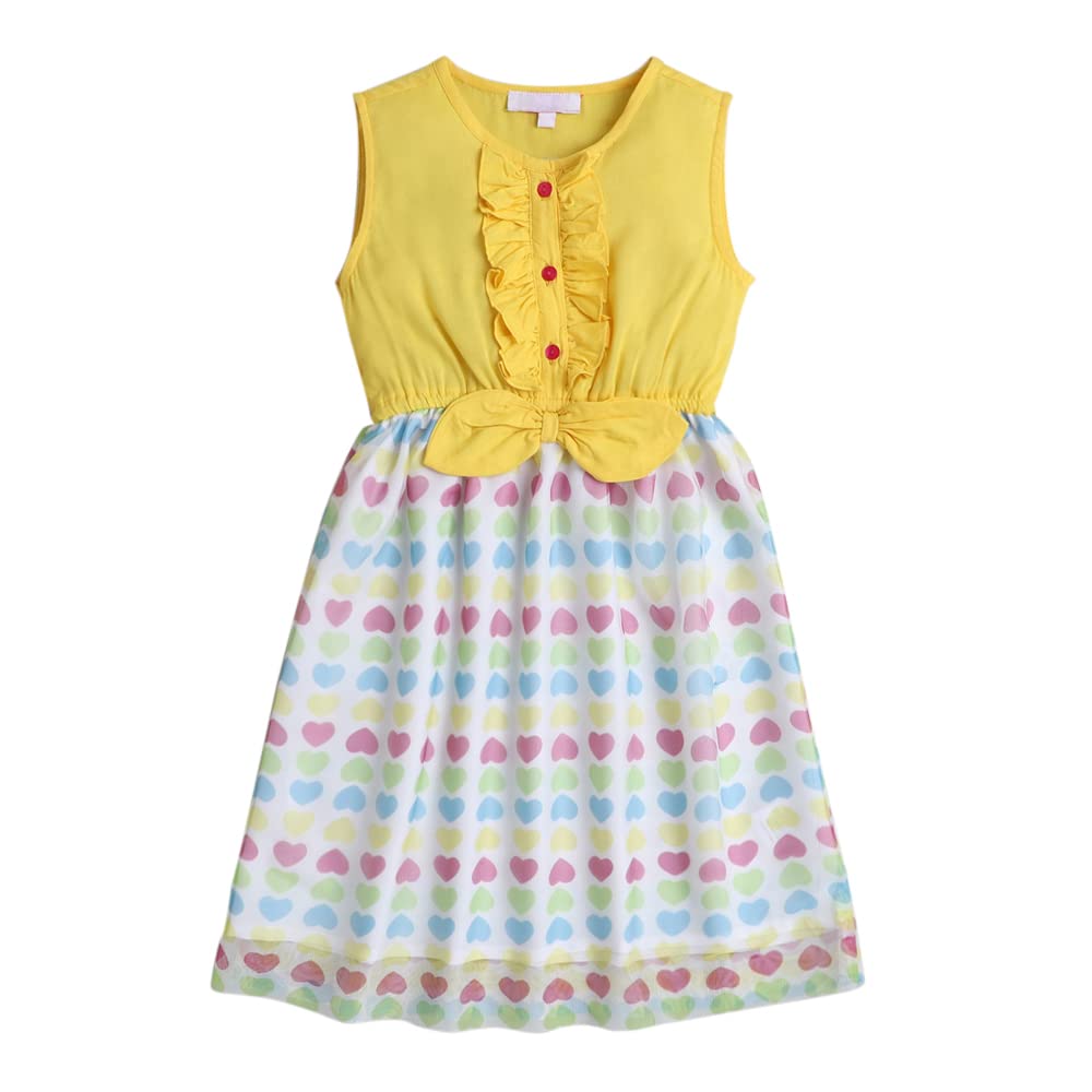 Hopscotch Girls Cotton Geometric Cotton A-line Casual Dresses In Yellow Color For Ages 2-3 Years (HSP-3681747)