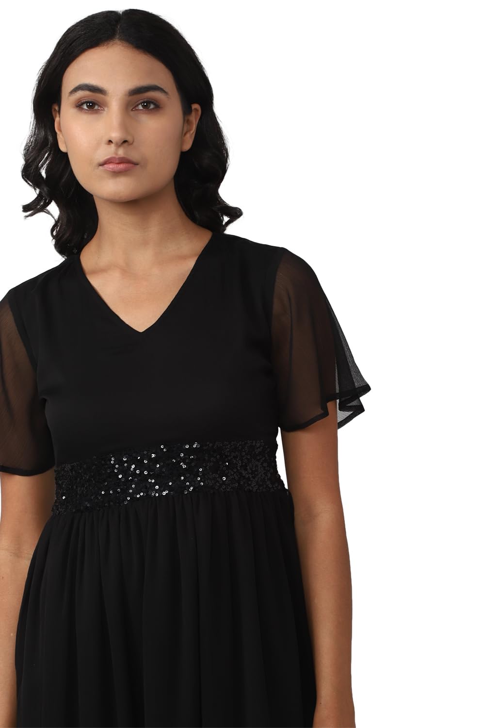 Van Heusen Women's Polyester A-Line Calf Length Dress (VWDRERGFP39691_Black