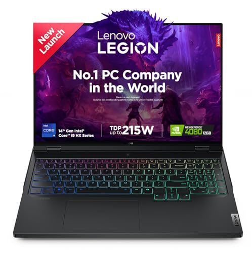 Lenovo Legion Pro 7 Intel Core i9-14900HX 16" (40.6cm) WQXGA IPS 500Nits 240Hz Gaming Laptop (32GB/1TB SSD/Win 11/Office 21/NVIDIA RTX 4080 12GB/100% DCI-P3/3mon Xbox Game Pass/Black/2.6Kg),83DE001HIN