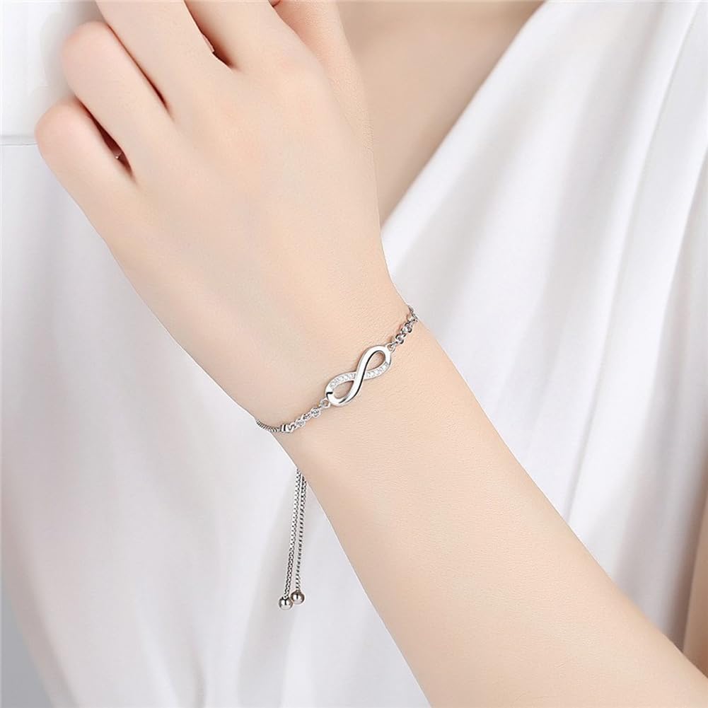 Shining Diva Fashion Latest Stylish Infinity Crystal Charm Silver Plated Bracelet for Women and Girls (10672b) Free Size
