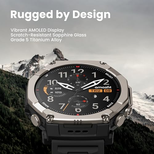 Amazfit T-Rex Ultra 2 Dual-Band GPS Outdoor Smartwatch, 51mm Ti Body, 1.5" Sapphire AMOLED Display, Flashlight, 30 Days of Battery, Offline Maps, 10 ATM, 180+ Sports Mode for Android & iPhone, Black