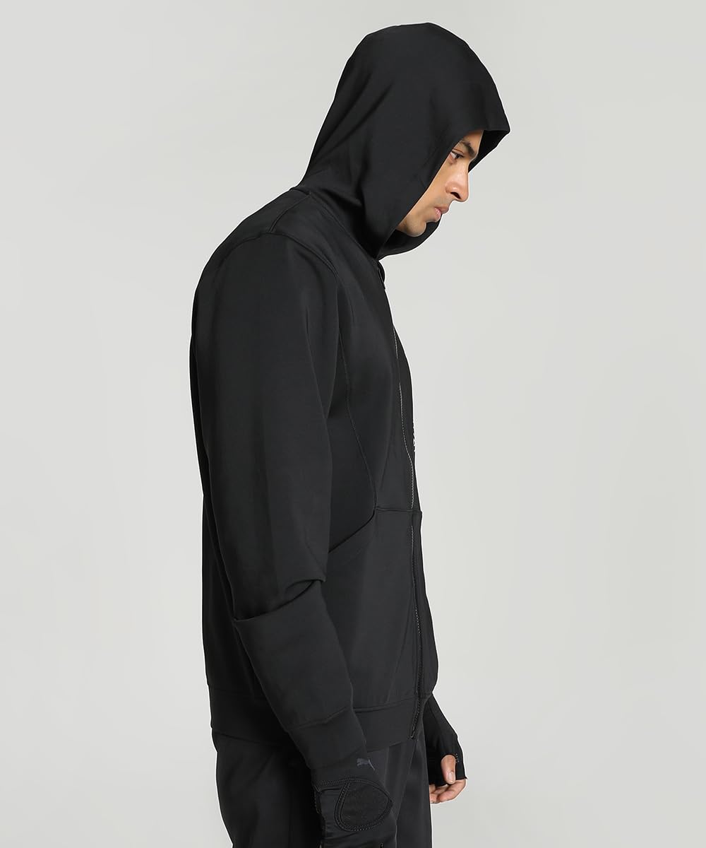 Puma Polyester Men's A-Line Coat (523885_Black, Hooded Neck, Regular, Jacket, Jacket