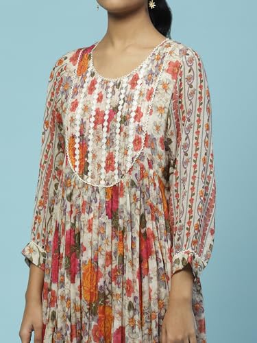 Aarke Ritu Kumar Ecru Floral Print Kurta With Churidar And Dupatta