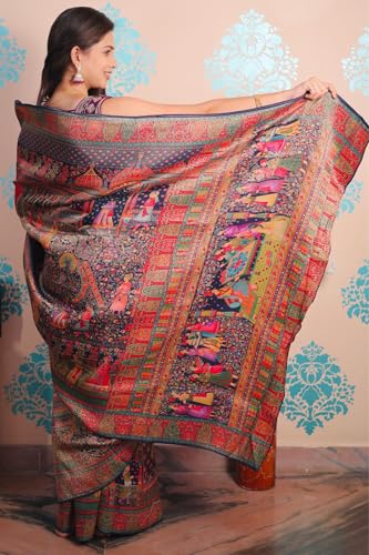 SGF11 Women's Kanjivaram Pure Soft Silk Position Printed Saree With Blouse Piece (Dark Blue)