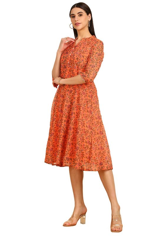 Soch Womens Peach Floral Print Kota Doria Dress