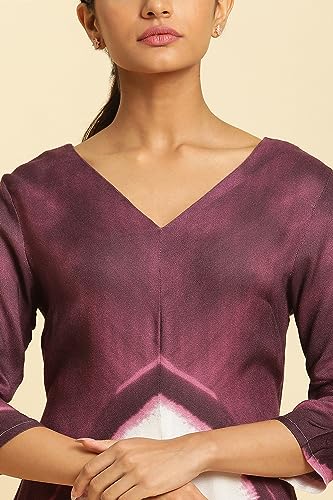 W for Woman Women's Rayon Purple and White Placement Print Asymmetrical Dress Ankle Length 23FEW18770-120815_Grape Juice