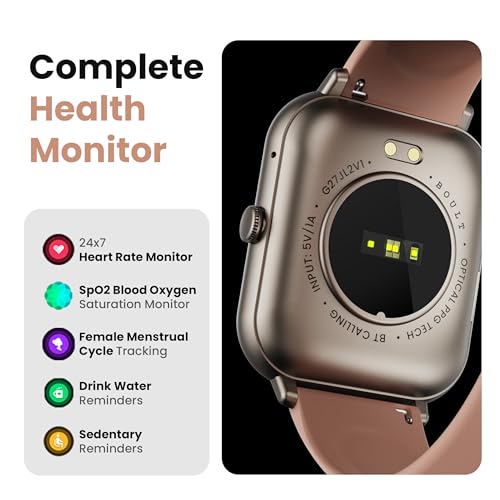 Boult Drift+ Smart Watch 1.85''HD Screen, Bluetooth Calling, IP68, 500 Nits Brightness,150+ Watchfaces, AI Voice Assistant, SpO2 Monitoring, 100+ Sports Mode Smartwatch (Peach Fuzz)