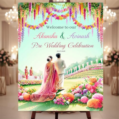 Party Perfect Designs Pre Wedding Sign Board, Personalised Welcome Sunboard, 3mm and 5mm Thickness, Various Designs and Colours, Wedding Decoration (Green Pastel)