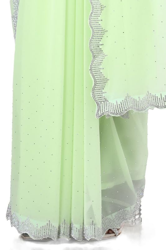 Soch Womens Light Green Georgette Embellished Saree