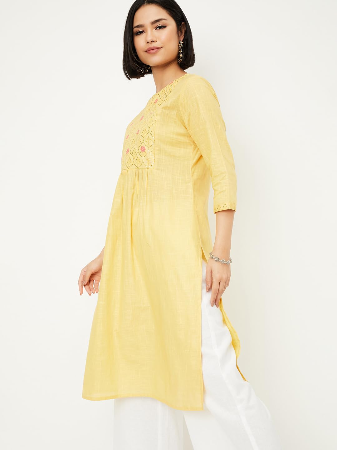 Max Women's Cotton Blend Regular Kurta (DAEKSP25CO_Mustard
