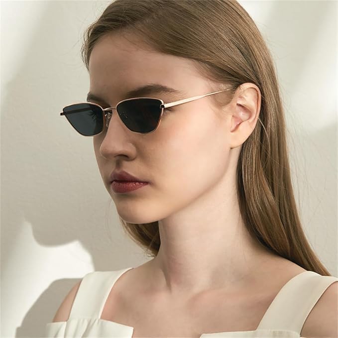 Roshfort Retro Diamond Cateye Sunglasses Featuring small metal frames and Non-polarized lenses UV Protection for Men & women.