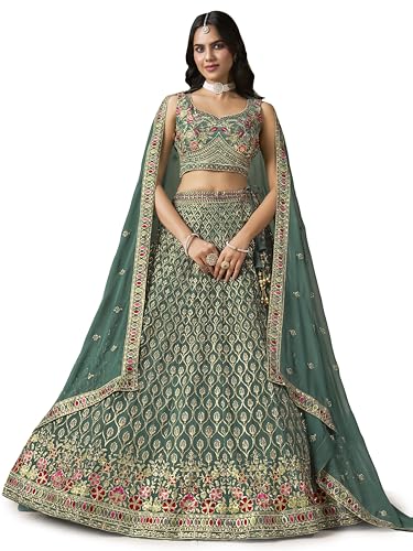 Zeel Clothing Women's Sequins and Thread Embroidered Work Georgette Lehenga Choli With Dupatta (5134-Women-Lehenga-Choli-Latest; Free size) (Blue)