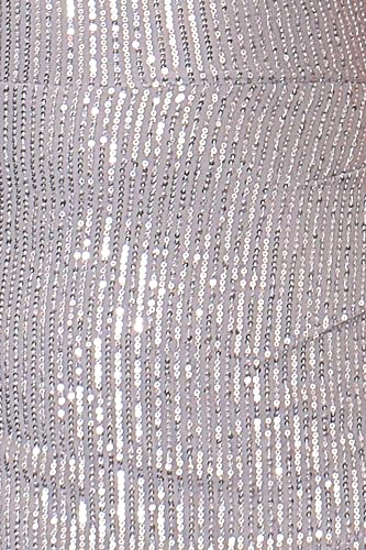 TC TABIYA COLLECTION Women's Silver Sequin Maxi Evening Gown | Spaghetti Strap Shimmer Party Dress with Side Slit