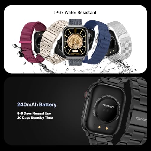 Fire-Boltt Brillia Pro Smart Watch with 51.3mm (2.02 inch) AMOLED Display, Bluetooth Calling, SpO2, Heart Rate Monitoring, 120+ Sports Modes, IP67 Waterproof, Long Battery Life (Black Chain)