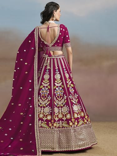 Zeel Clothing Women's Sequins Thread Embroidered Georgette Lehenga Choli With Dupatta (6008-Pink-Women-Lehenga-Choli-New; Free Size)(Pink)