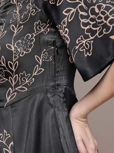 Label RITU KUMAR Black Marce V Neck Short Dress