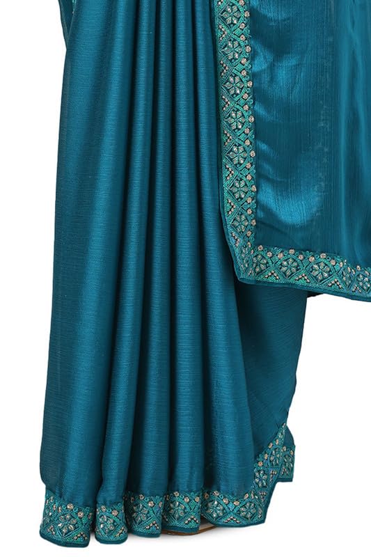 Soch Womens Teal Chiffon Embroidered Saree With Sequins