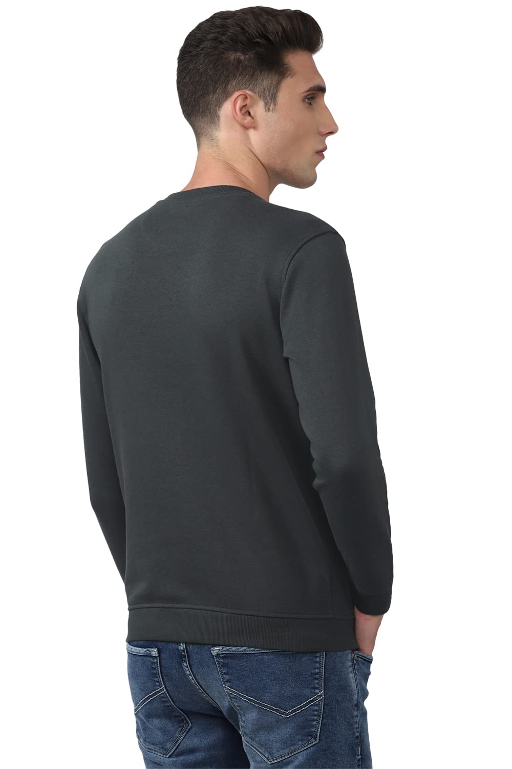 Van Heusen Men's Cotton Blend Crew Neck Sweatshirt (VASTBSLF282052_Grey_M)
