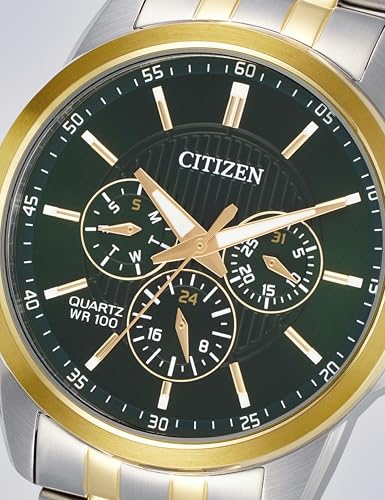 Citizen Stainless Steel Analog Quartz Multifuction Men's Black Dial Watch - AG8348-56X, Band Color-Two-Tone