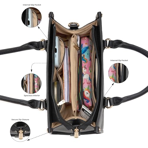 Caprese Chelsea Medium Satchel Bag for Women | Elegant Multi-Compartment Office Handbag with Adjustable & Detachable Strap | Shoulder & Crossbody Sling Bag with Zipper Closure (Black)