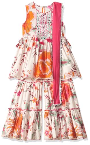BIBA Girls PRINTED GATHERED KID(KWSPARKLE & SHINE5909_OFF WHITE_9)